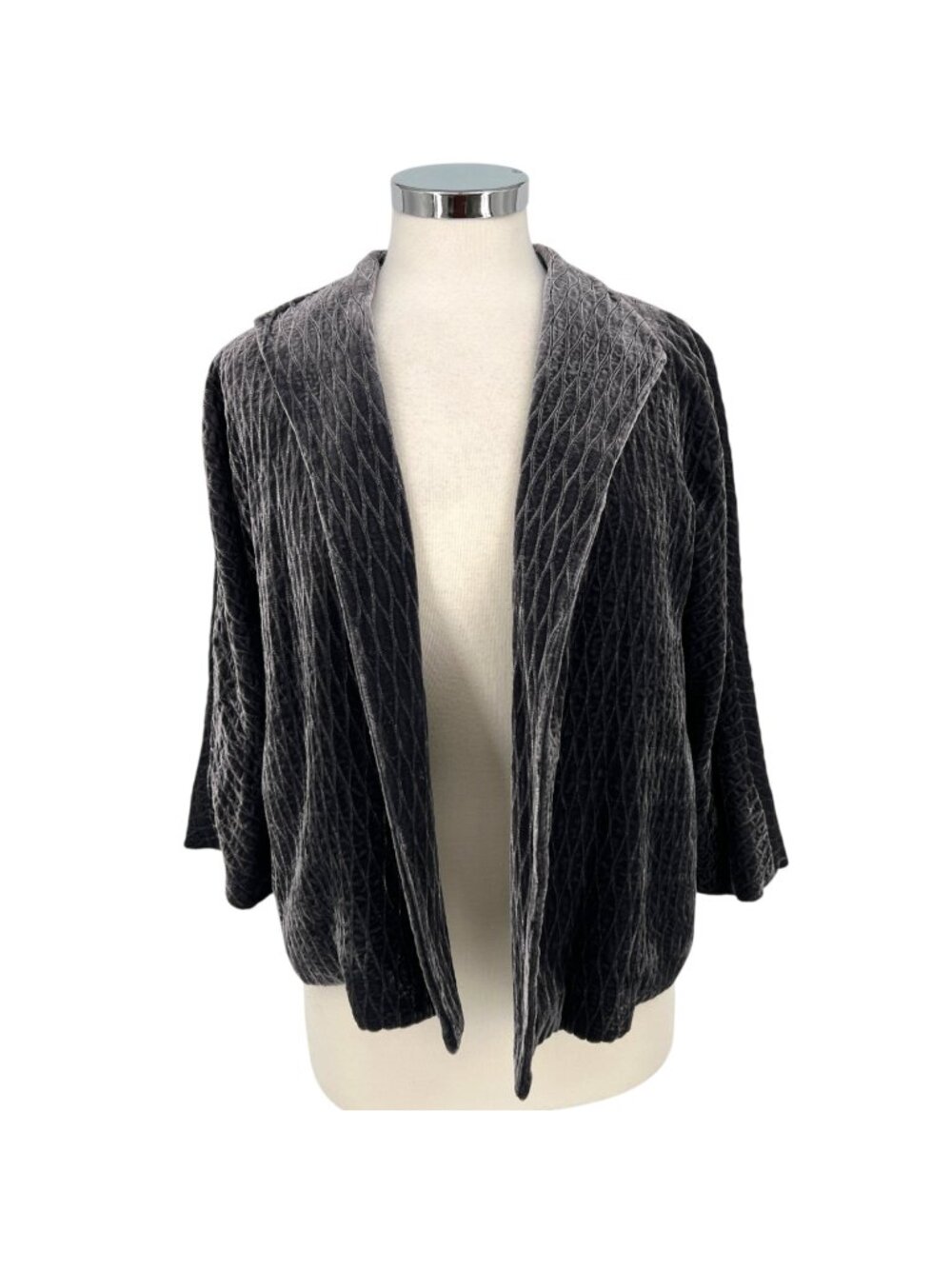 Eileen Fisher Quilted Velvet Lattice Jacket Lightweight Charcoal Gray Size Small